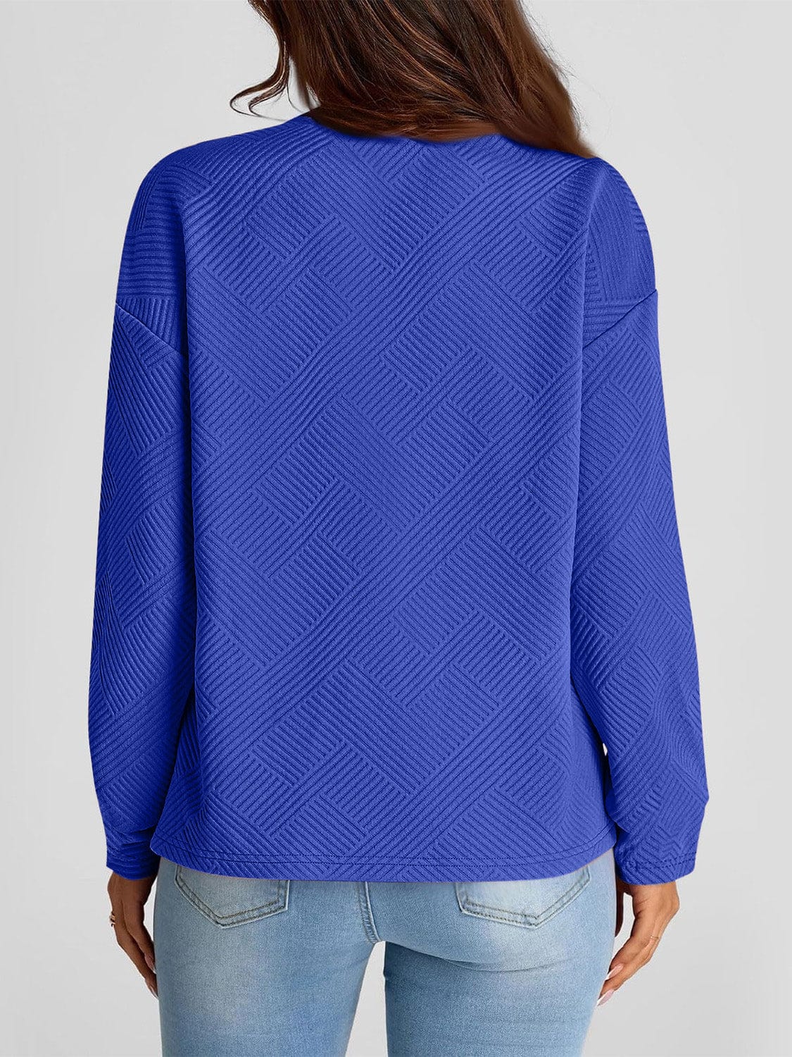 Full Size Texture Round Neck Long Sleeve Sweatshirt - Trendsi