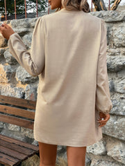 Half Button Mock Neck Long Sleeve Mini Shirt Dress Trendsi