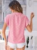 Printed Notched Short Sleeve Blouse - Flyclothing LLC