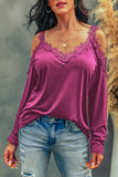 Lace Detail Cold Shoulder Long Sleeve T-Shirt - Flyclothing LLC