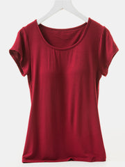 Round Neck Short Sleeve T-Shirt with Bra Trendsi