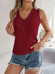 Openwork V-Neck Knit Vest Trendsi