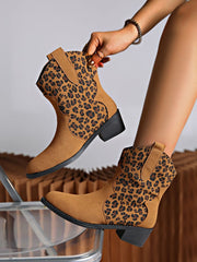 Leopard Suede Block Heel Boots - Trendsi