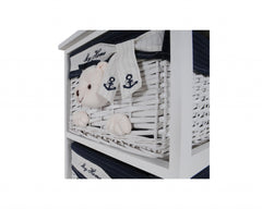 12.5" X 16" X 25" White Blue  Portable 2 Drawers - Homeroots