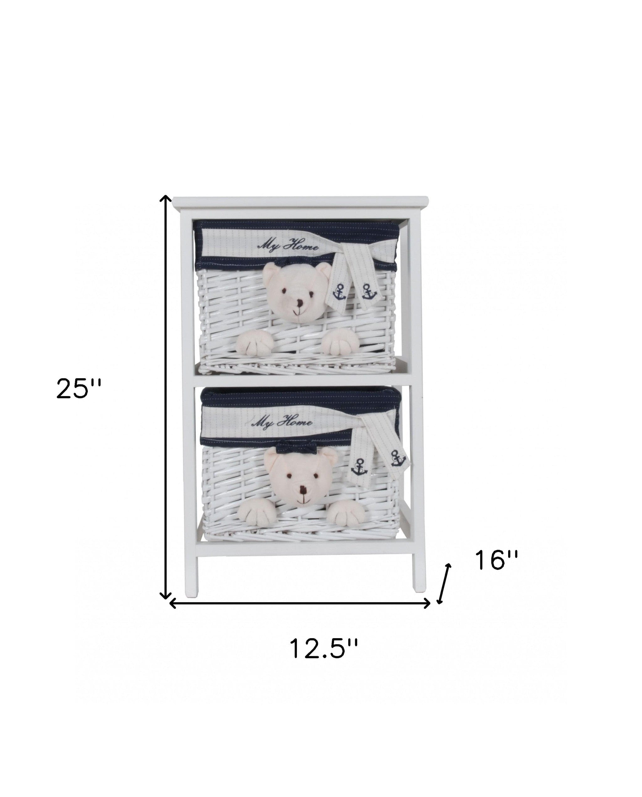 12.5" X 16" X 25" White Blue  Portable 2 Drawers - Homeroots