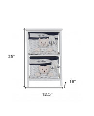 12.5" X 16" X 25" White Blue  Portable 2 Drawers - Homeroots