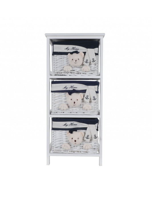 12.5" X 16" X 35.5" White Blue  Portable 3 Drawers - Homeroots