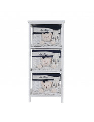 12.5" X 16" X 35.5" White Blue  Portable 3 Drawers - Homeroots