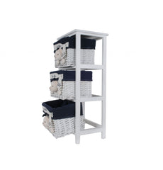 12.5" X 16" X 35.5" White Blue  Portable 3 Drawers - Homeroots