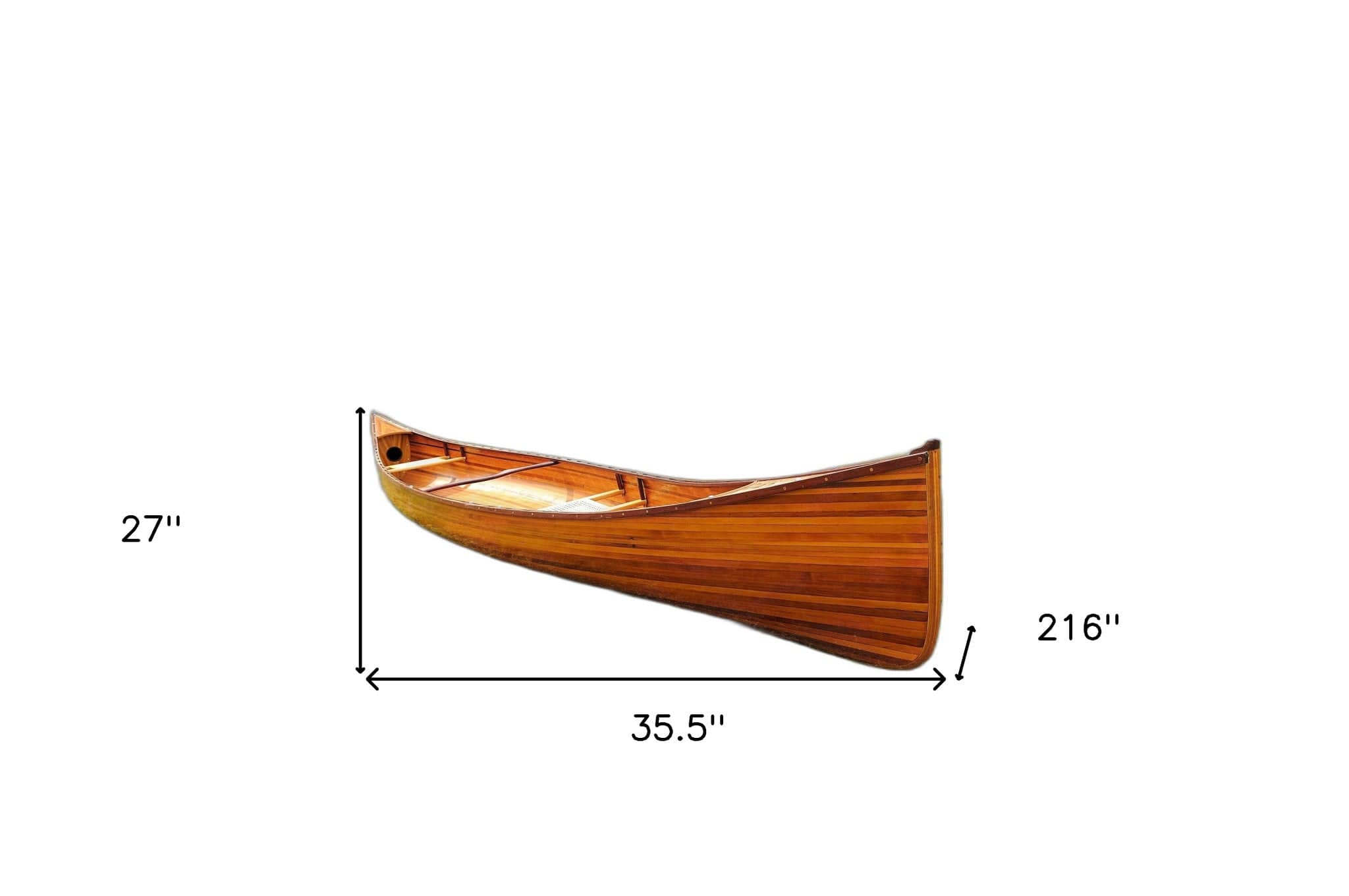 35.5" X 216" X 27" Wooden Canoe - Homeroots