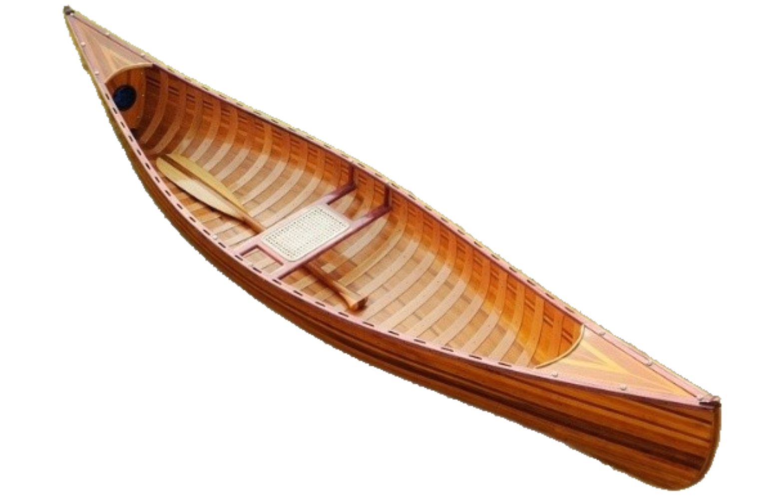 26.25" X 118.5" X 16" Wooden Canoe With Ribs Curved Bow