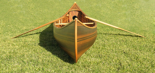 26.25" X 118.5" X 16"  Matte Finish Wooden Canoe With Ribs Curved Bow