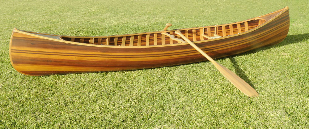 26.25" X 118.5" X 16"  Matte Finish Wooden Canoe With Ribs Curved Bow