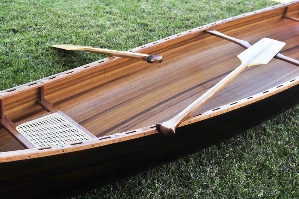 35.125" X 216" X 22.5" Wooden Canoe Dark Stained Finish