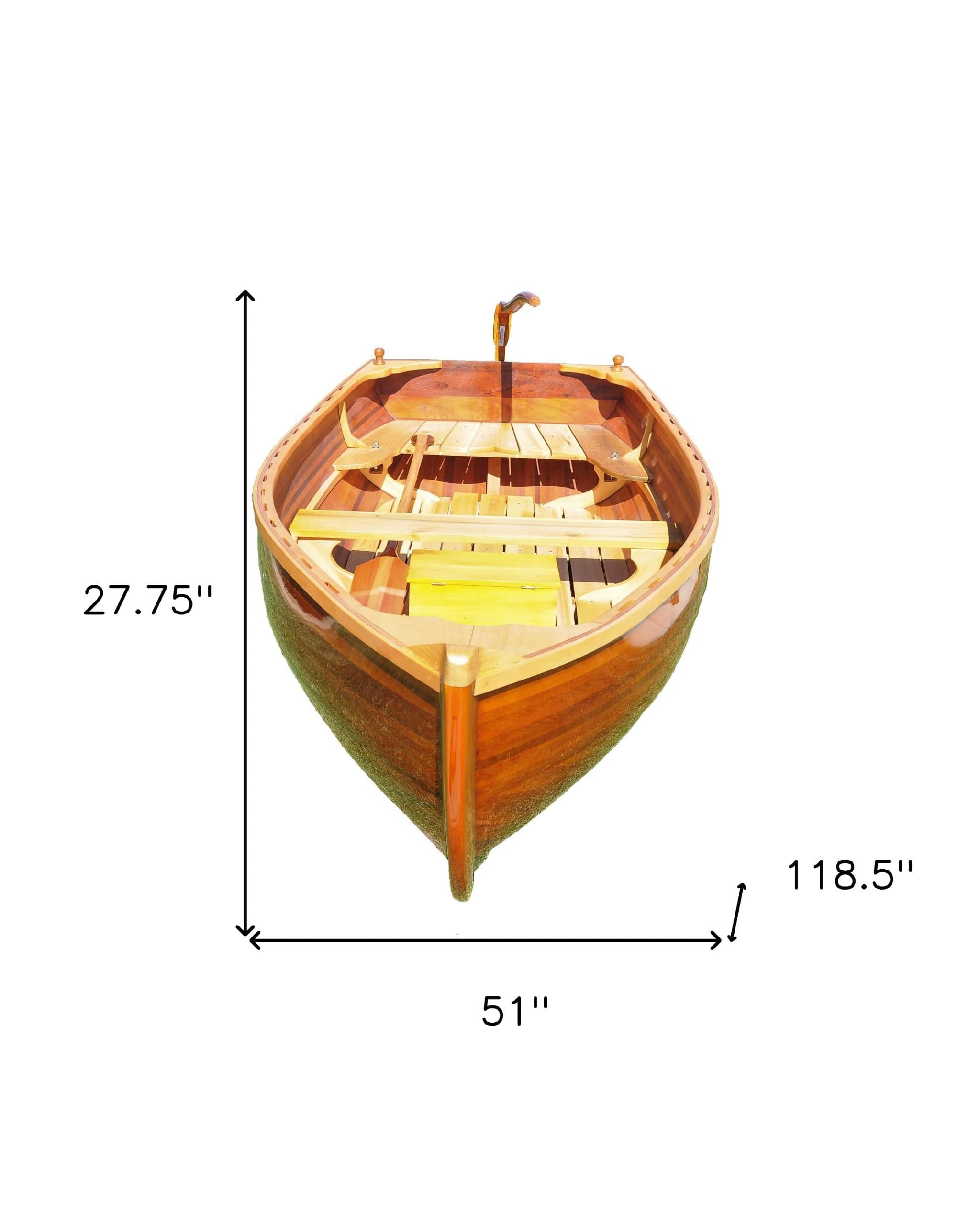 51" X 118.5" X 27.75" Little Bear Wooden Dinghy - Homeroots