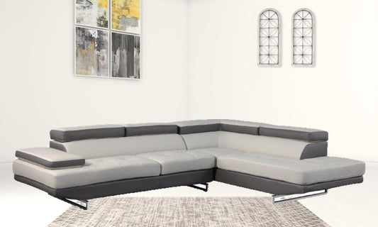 Gray Leather L Shaped Two Piece Corner Sectional