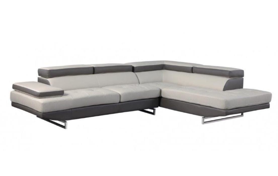 Gray Leather L Shaped Two Piece Corner Sectional - Homeroots