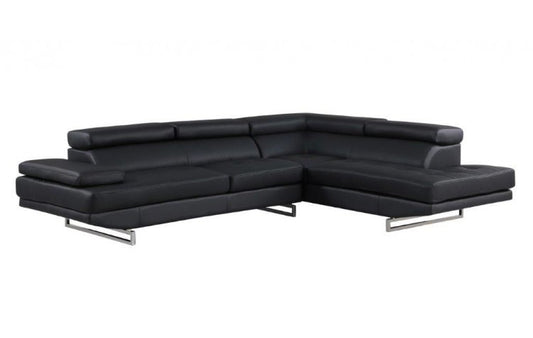 Black Leather L Shaped Two Piece Corner Sectional