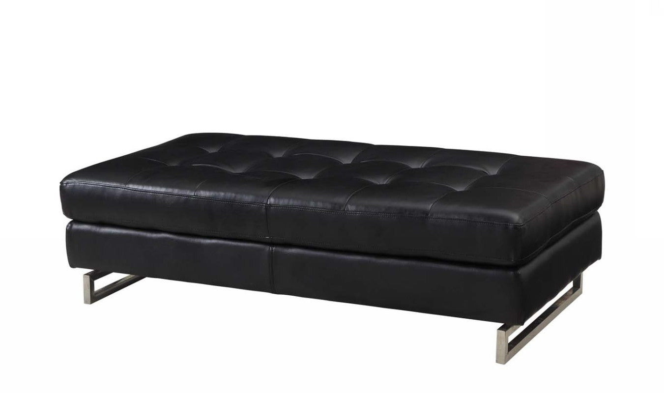 63" Black Faux Leather And Silver Ottoman