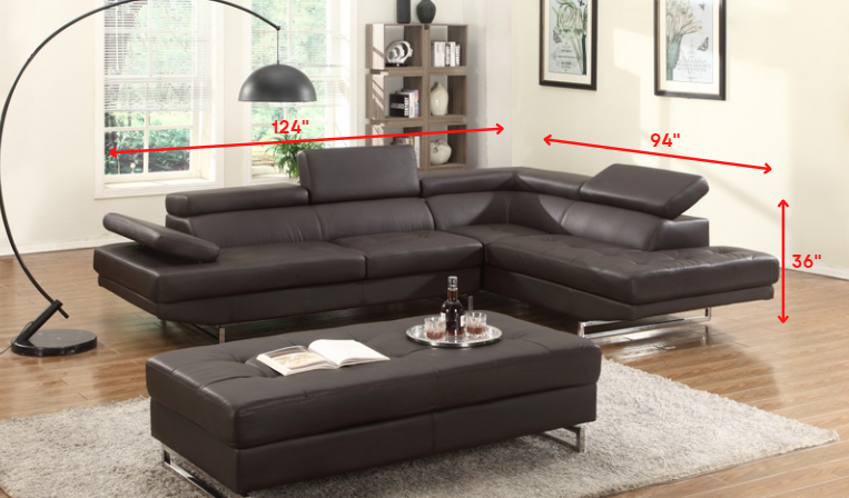 Brown Leather L Shaped Two Piece Corner Sectional