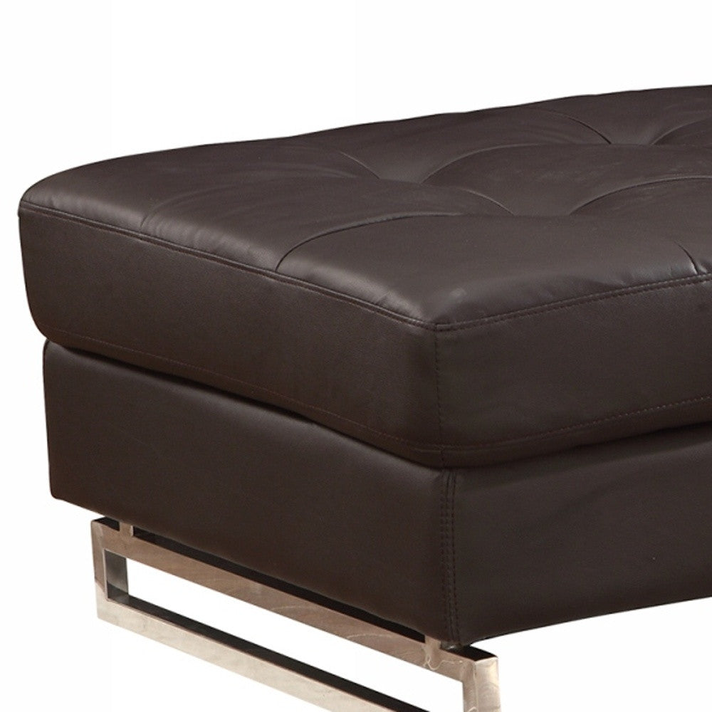 63" Brown Faux Leather And Gold Ottoman