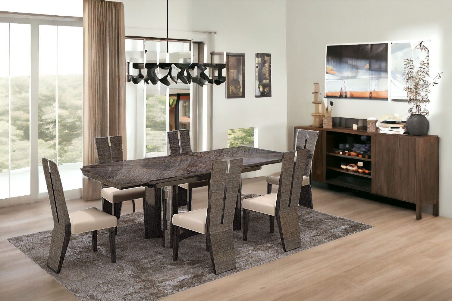 Seven Piece Gray Dining Set with Six Chairs