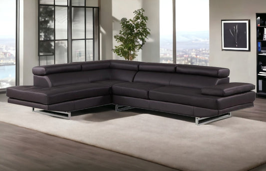 Black Leather L Shaped Two Piece Corner Sectional