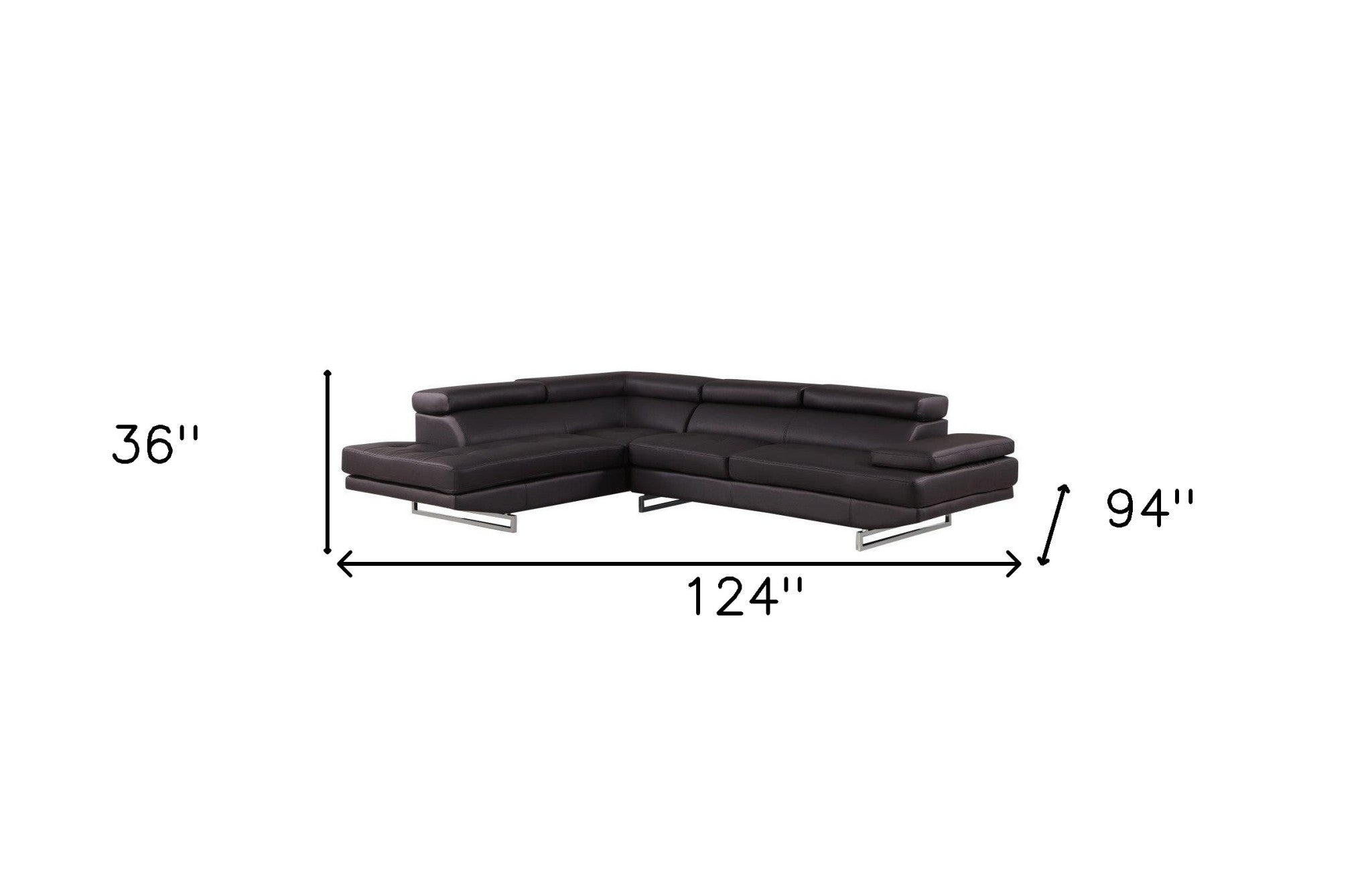 Black Leather L Shaped Two Piece Corner Sectional