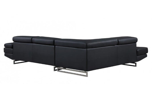 Black Faux Leather L Shaped Two Piece Corner Sectional