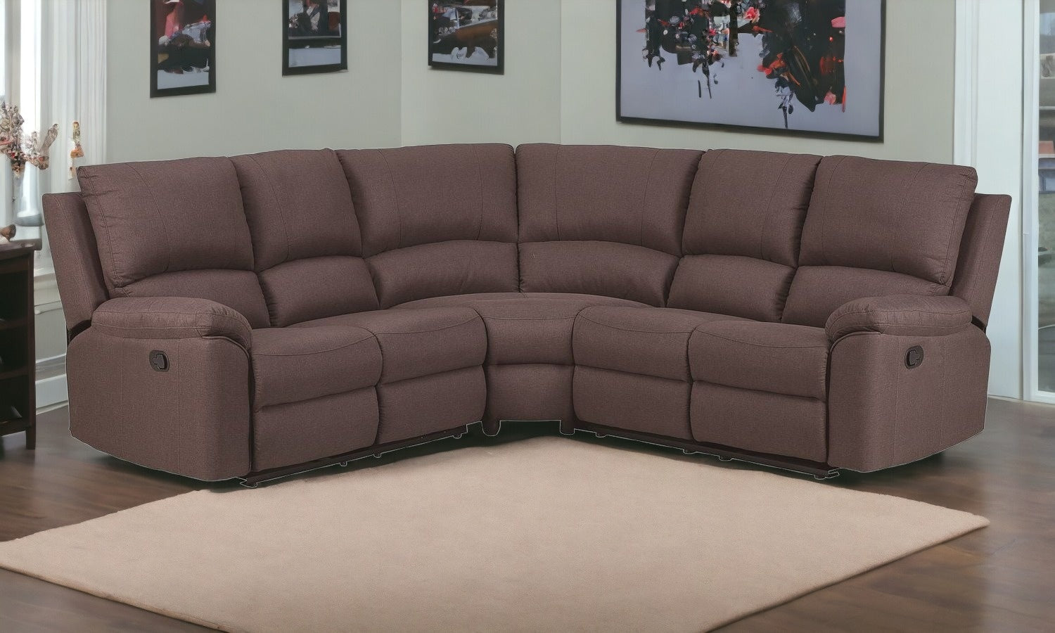 Brown Polyester Blend Reclining U Shaped Three Piece Corner Sectional