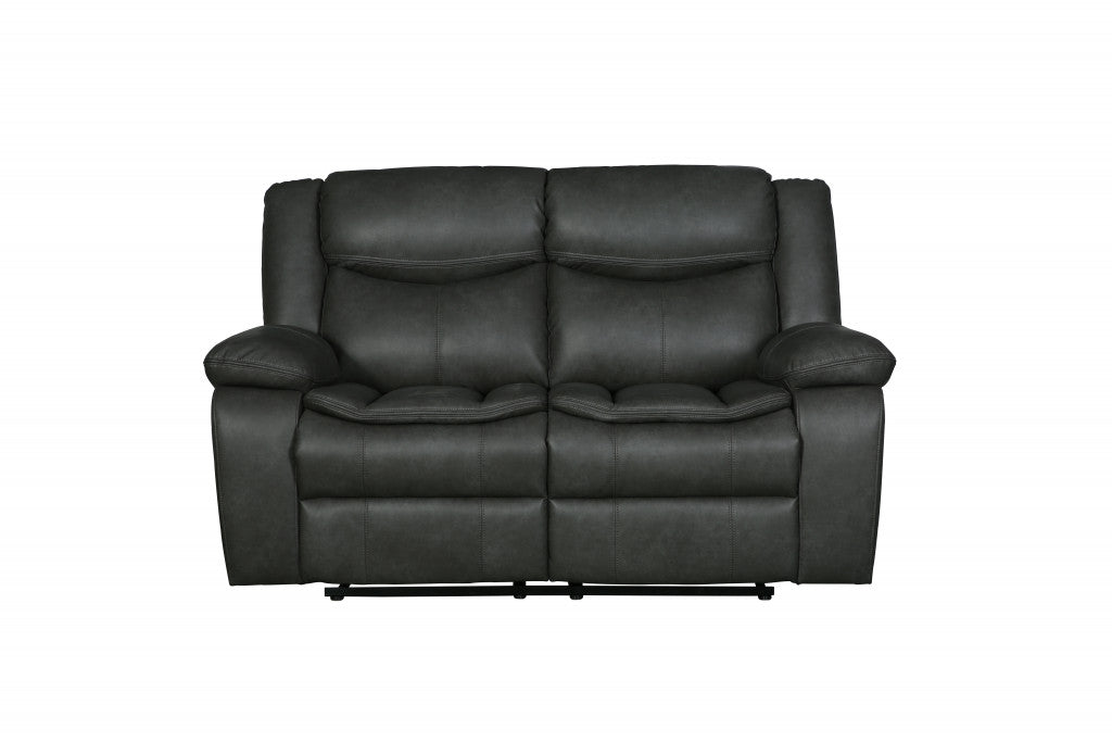 64" Gray Faux Leather Manual Reclining Love Seat