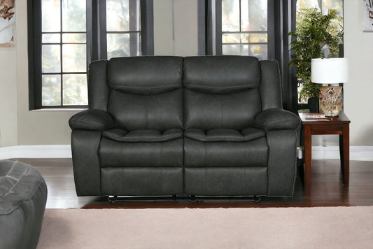 64" Gray Faux Leather Manual Reclining Love Seat