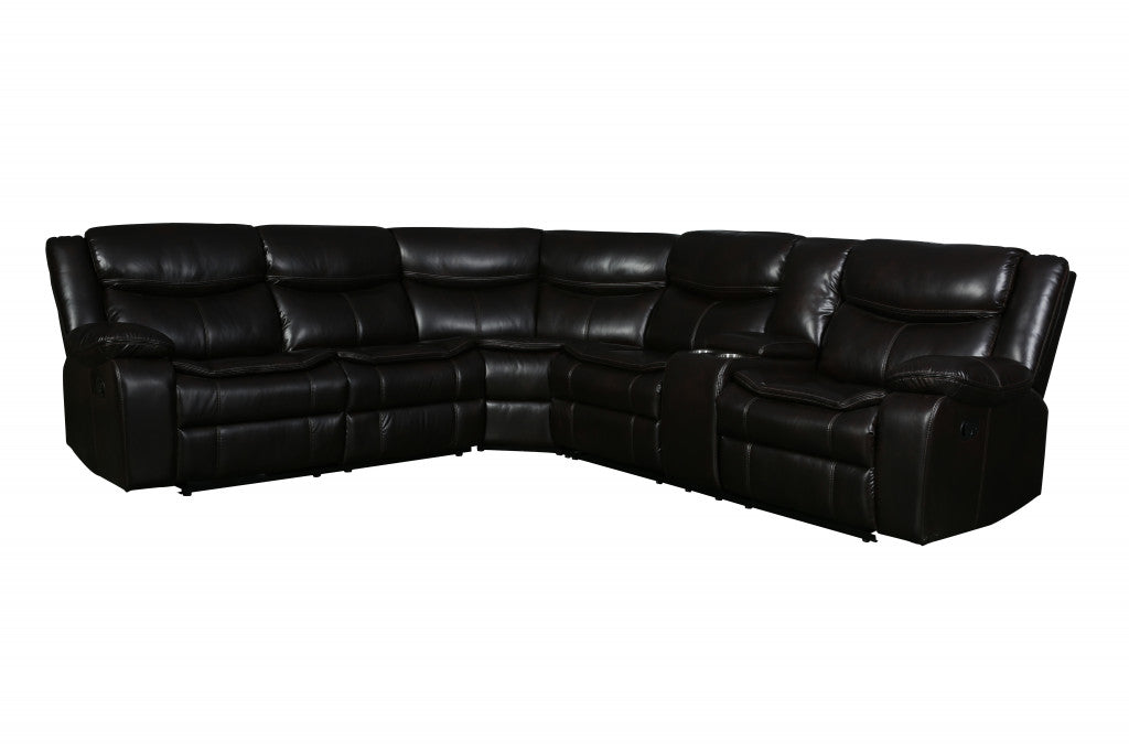 Brown Polyester Blend Reclining U Shaped Three Piece Corner Sectional With Console