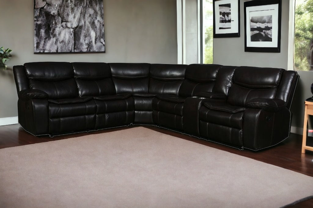 Brown Polyester Blend Reclining U Shaped Three Piece Corner Sectional With Console