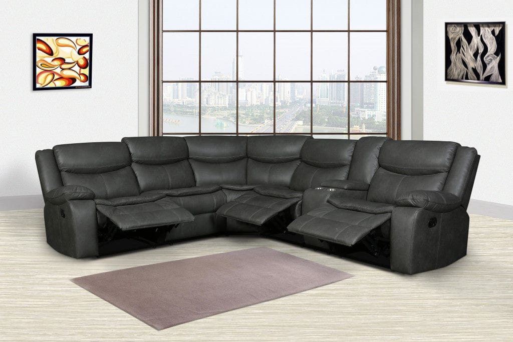 Gray Polyester Blend Reclining U Shaped Three Piece Corner Sectional With Console - Homeroots