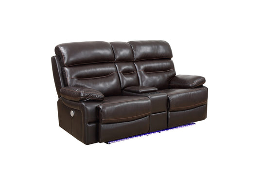 78" Brown Faux Leather Power Reclining Love Seat With Storage