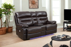 78" Brown Faux Leather Power Reclining Love Seat With Storage