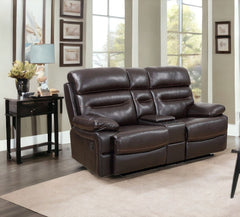 78" Brown Faux Leather Manual Reclining Love Seat With Storage