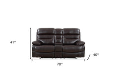 78" Brown Faux Leather Manual Reclining Love Seat With Storage