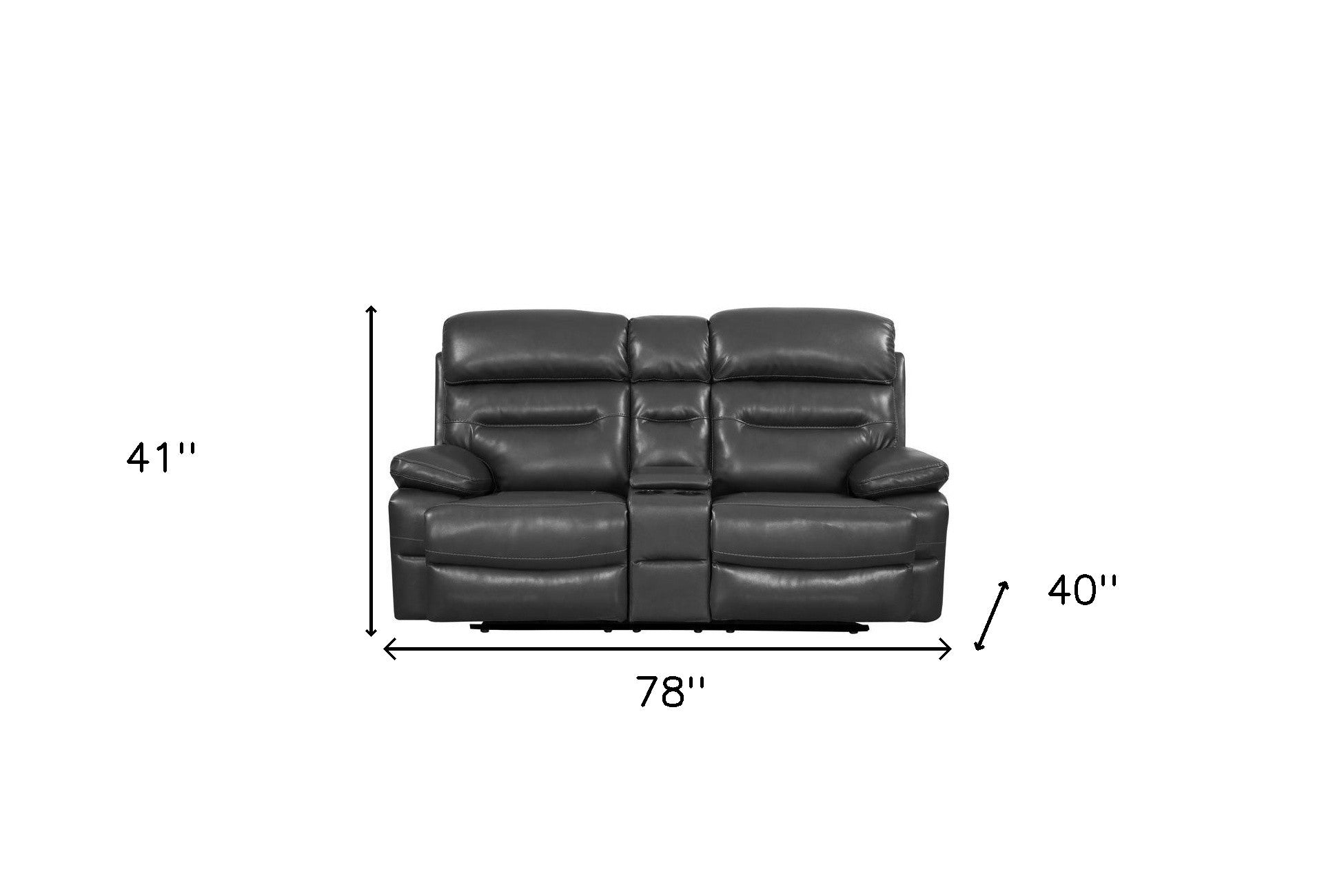 78" Gray Faux Leather Manual Reclining Love Seat With Storage