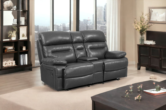 78" Gray Faux Leather Manual Reclining Love Seat With Storage