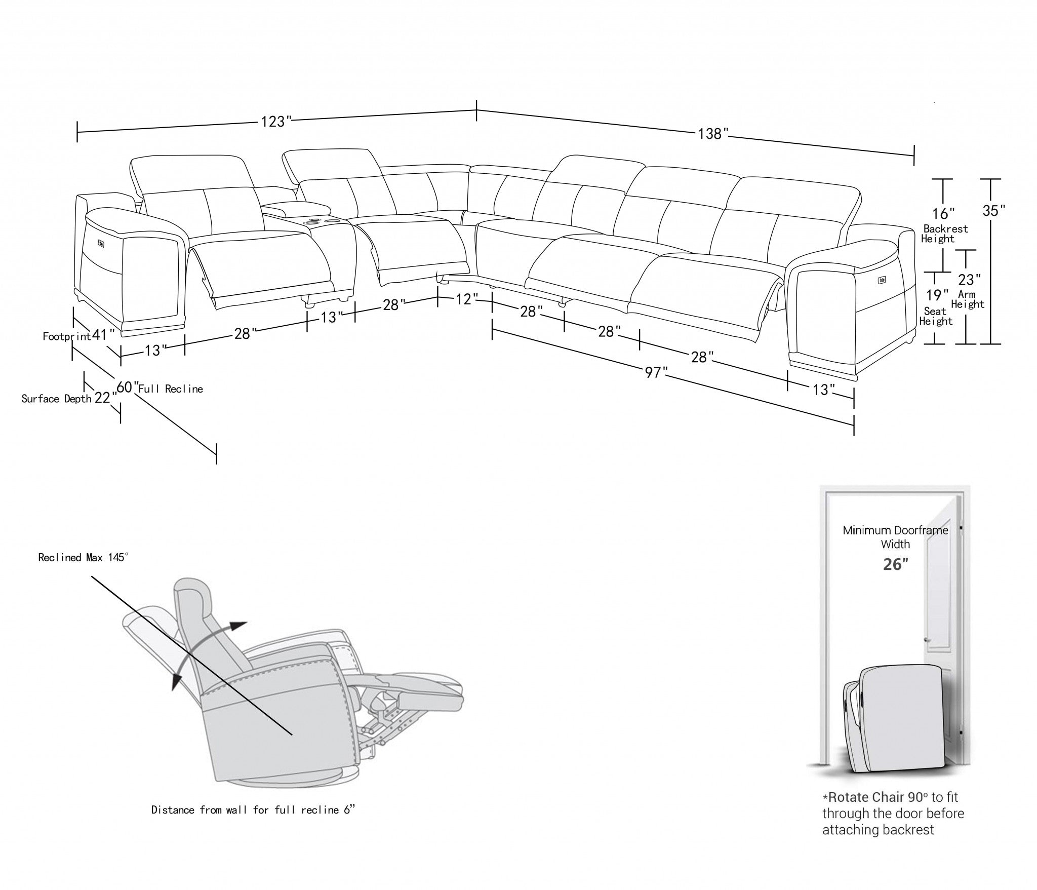 Camel Italian Leather Power Reclining U Shaped Seven Piece Corner Sectional With Console