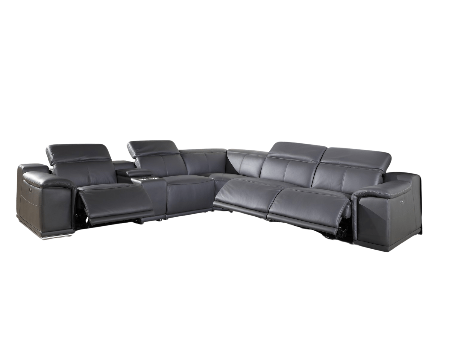 Gray Italian Leather Power Reclining U Shaped Six Piece Corner Sectional With Console - Homeroots