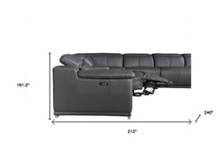 Gray Italian Leather Power Reclining U Shaped Six Piece Corner Sectional With Console - Homeroots