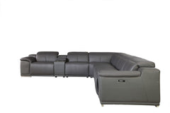 Gray Italian Leather Power Reclining U Shaped Seven Piece Corner Sectional With Console - Homeroots