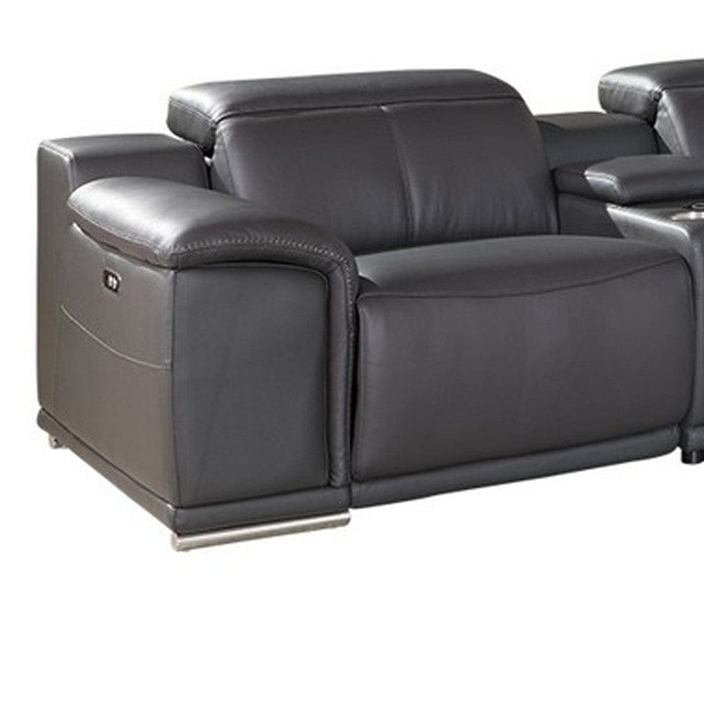 Gray Italian Leather Power Reclining U Shaped Seven Piece Corner Sectional With Console - Homeroots