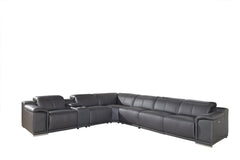 Gray Italian Leather Power Reclining U Shaped Seven Piece Corner Sectional With Console - Homeroots