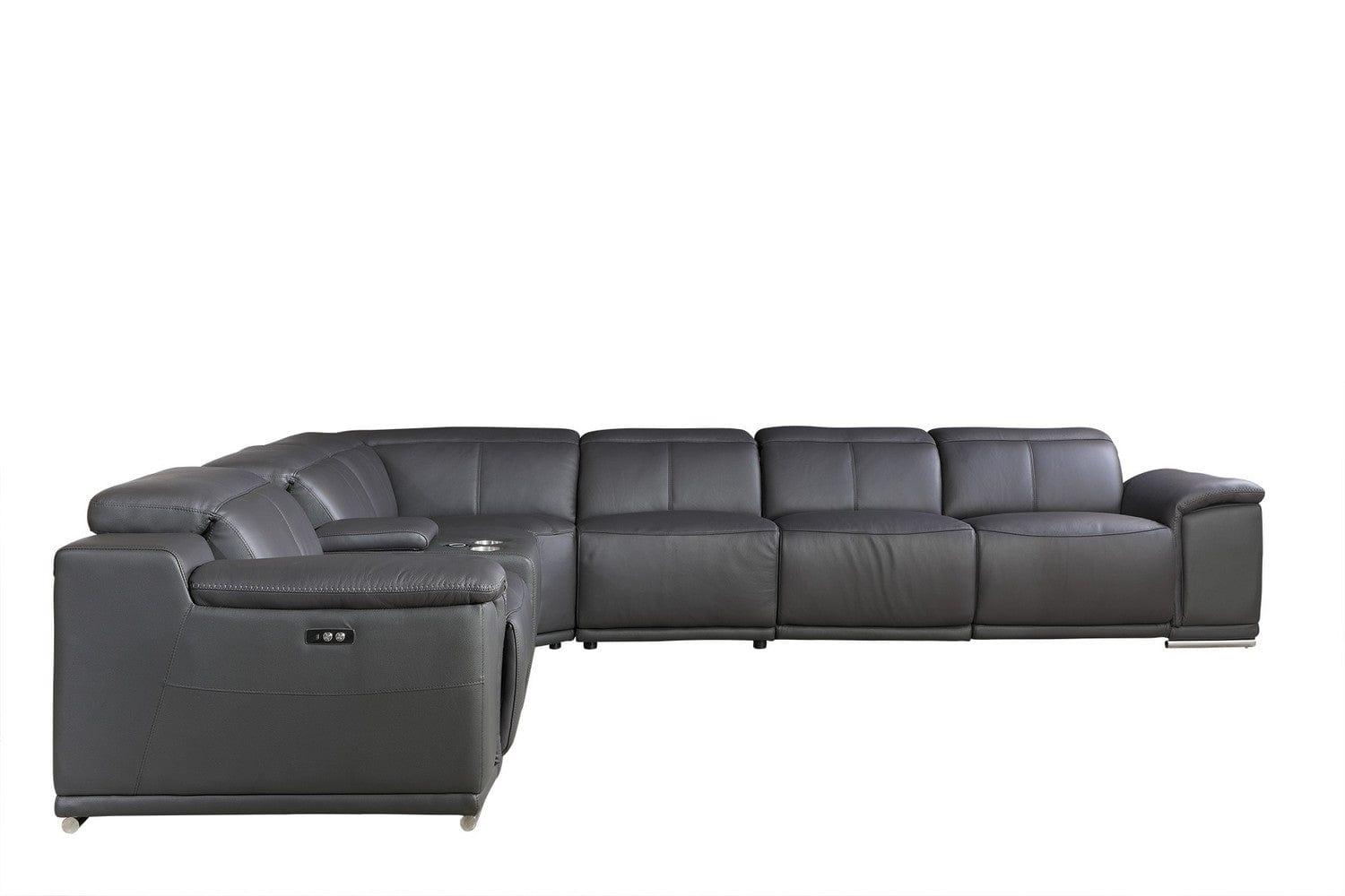 Gray Italian Leather Power Reclining U Shaped Seven Piece Corner Sectional With Console - Homeroots