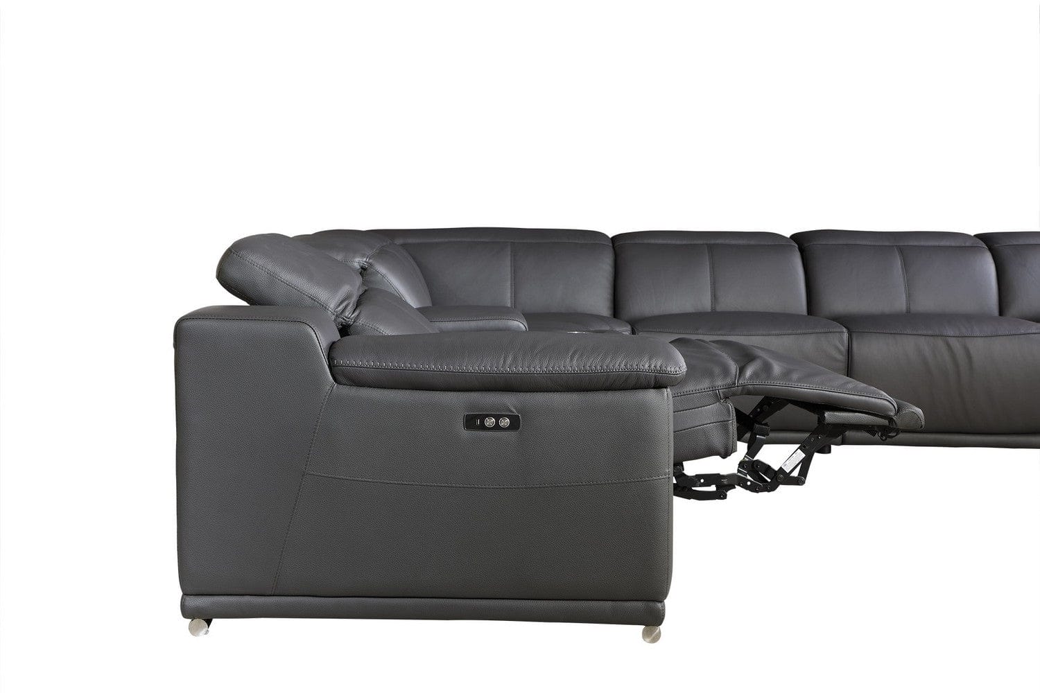 Gray Italian Leather Power Reclining U Shaped Seven Piece Corner Sectional With Console - Homeroots