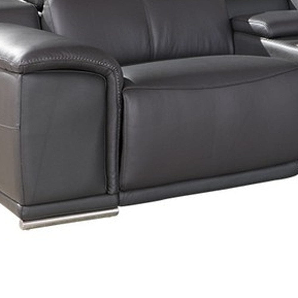 Gray Italian Leather Power Reclining U Shaped Seven Piece Corner Sectional With Console - Homeroots